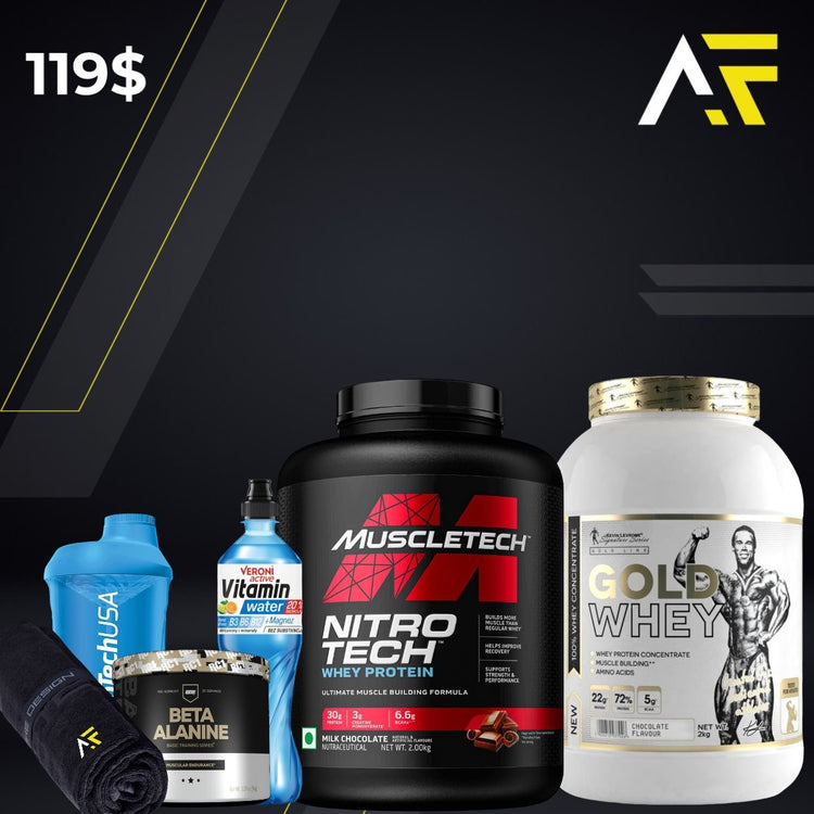 Muscle Tech NitroTech + Gold Whey + Vitamine Water + Beta Alanine + Shaker + AF Towel