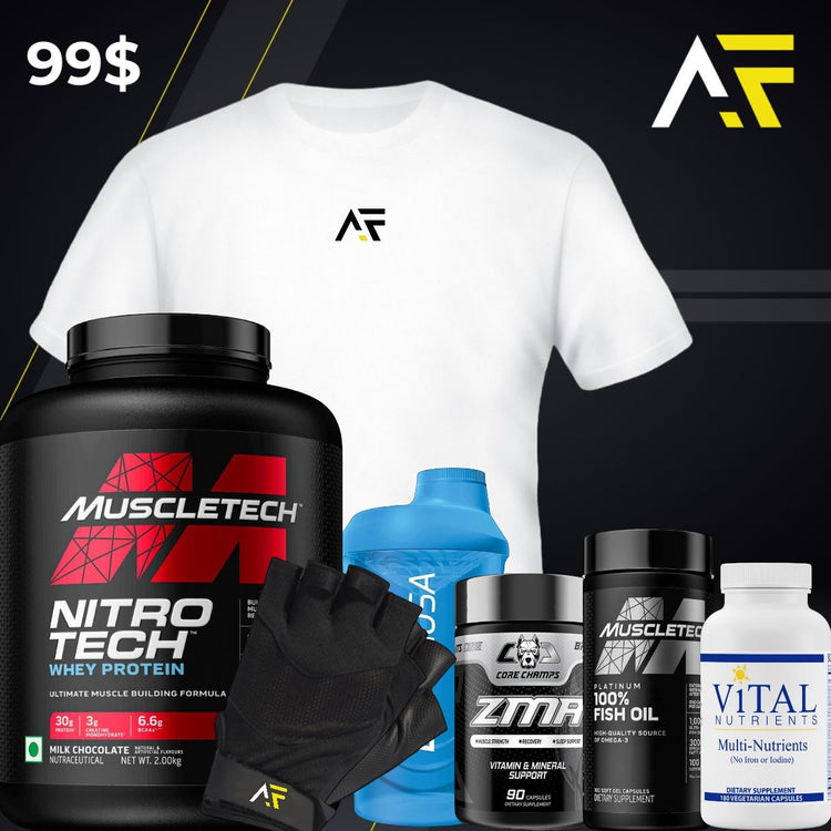 Muscle Tech NitroTech + ZMA + Fish Oil + Vital Nutrients + AF T-shirt + AF Gloves