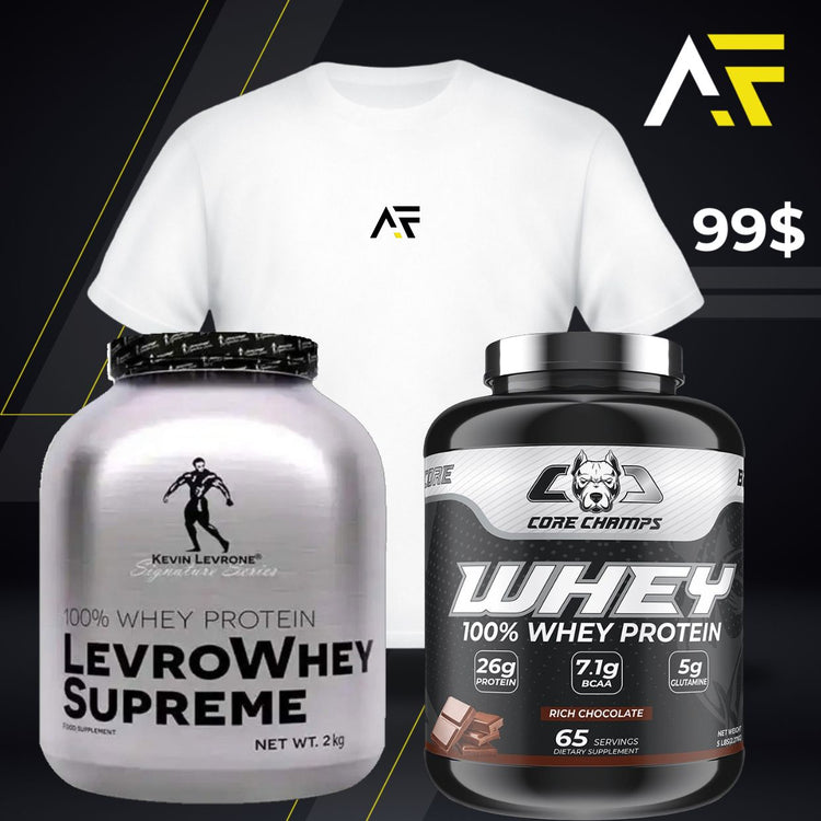 LEVROWHEY SUPREME + CORE CHAMPS WHEY PROTEIN + AF T-SHIRT