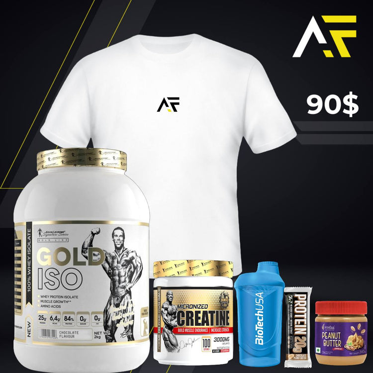 Gold ISO + Micronized Creatine + Shaker + Protein Bar + Peanut Butter + AF T-Shirt